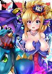  :d alternate_costume aqua_eyes areola_slip areolae bangs bare_shoulders bat between_breasts blonde_hair blue_dragon_(p&amp;d) blue_dress blue_gloves blue_sonia_(p&amp;d) blurry blush bone bow breasts claws cleavage collar collarbone cowboy_shot crossed_arms depth_of_field dragon dragon_horns dragon_wings dress elbow_gloves fang frills ghost gloves glowing green_eyes hair_between_eyes hair_ornament hand_between_breasts hands_on_own_chest hands_together happy hat hat_bow head_fins heterochromia high_ponytail highres horns large_breasts lights looking_at_viewer mini_hat mini_top_hat no_bra open_mouth ponytail purple_eyes puzzle_&amp;_dragons red_bow red_dress samoore short_ponytail sidelocks silhouette smile spikes strapless strapless_dress striped top_hat vertical_stripes window wings 