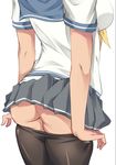  a-m ass black_legwear breasts from_behind hair_ornament hamakaze_(kantai_collection) head_out_of_frame kantai_collection medium_breasts no_panties pantyhose pantyhose_pull pulled_by_self school_uniform serafuku solo 