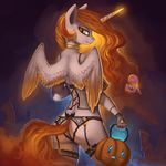  2015 anthro anthrofied equine female friendship_is_magic hair halloween holding holidays horn long_hair looking_at_viewer mammal my_little_pony pumpkin rain-gear solo winged_unicorn wings 