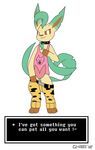  2015 animal_genitalia anthro blush c1-11131 chibi_leafeon clothed clothing cosplay costume crossover eeveelution english_text erection hemipenes leafeon looking_at_viewer male multi_penis nintendo penis pok&eacute;mon smile solo text undertale video_games 