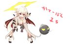  ball_and_chain_restraint bent_over blonde_hair breasts candy food guilty_gear guilty_gear_xrd halo jack-o'_valentine jewelry kekeji large_breasts lollipop long_hair looking_at_viewer multicolored_hair necklace red_eyes red_hair simple_background smile solo white_background 