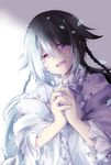  alice_(pandora_hearts) braid brown_hair dress frills gradient_hair hands_clasped long_hair multicolored_hair own_hands_together pandora_hearts purimo_(xxxmofmof) purple_eyes red_eyes smile tears white_hair will_of_the_abyss 