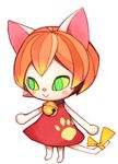  anthro bell blush cat clothing collar dress feline female fur green_eyes hair magician&#039;s_quest:_mysterious_times mammal official_art orange_hair simple_background smile solo suzy_(character) tail_bow white_background white_fur 