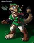  cat catmonkshiro clothing costume feline link lynx mammal melee_weapon nintendo sword the_legend_of_zelda torn_clothing transformation video_games weapon 
