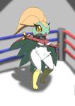  avian bird bitsmall blush breasts butt cute feather_hair feathers female fight fighting_ring hair hawk hawlucha hiptastic invalid_tag long_hair looking_at_viewer luchador nintendo pok&eacute;mon solo talons video_games wrestler wrestling yellow_eyes 