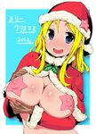  :d bad_id bad_pixiv_id blonde_hair blue_eyes blush breast_hold breasts christmas covered_nipples full-face_blush gloves hat highres karube_ponzu large_breasts long_hair looking_at_viewer open_mouth original pasties santa_hat smile solo star star_pasties upper_body 