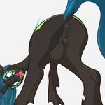  2015 anus butt changeling clip_clop clitoris dock female feral friendship_is_magic hair horn looking_at_viewer my_little_pony open_mouth pussy queen_chrysalis_(mlp) rear_view sharp_teeth simple_background solo teeth tongue 