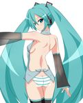  aqua_eyes aqua_hair ass back breasts detached_sleeves from_behind hatsune_miku headphones long_hair looking_at_viewer no_pants panties see-through sideboob simple_background small_breasts smile solo striped striped_panties taka_(georg_xiii) thighhighs twintails underwear very_long_hair vocaloid white_background 