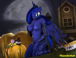  2015 3d anthro anthrofied areola big_breasts blue_hair breasts butt cgi clothing digital_media_(artwork) equine female friendship_is_magic fur generalthunderbat hair horn horse lingerie long_hair looking_at_viewer mammal my_little_pony nipples nude pinup pony pose princess_luna_(mlp) smile solo source_filmmaker winged_unicorn wings 