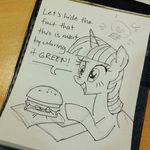  2015 burger dialogue english_text equine female food friendship_is_magic horn light_bulb mammal my_little_pony sketch sketchyjackie text twilight_sparkle_(mlp) winged_unicorn wings 
