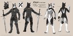  anthro armor canine clothed clothing coat_of_arms crest_symbol fuckie fullplate_armor helmet knight longsword male mammal melee_weapon model_sheet nude okami_the_wolf_knight sword weapon wolf 