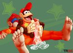  cum diddy_kong donkey_kong_(series) duo foot_fetish footjob hat lying male male/male mammal monkey nintendo on_back open_mouth orgasm penis primate sex soles toes trooper036 video_games 