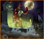  2015 anthro big_breasts breasts dinosaur female halloween holidays lordstevie male muscular muscular_female undead under_boob zombie 