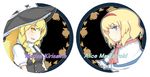  alice_margatroid ascot blonde_hair blue_eyes braid capelet grin hairband hat kirisame_marisa long_hair multiple_girls portrait short_hair side_braid simple_background smile tomaden touhou white_background witch_hat yellow_eyes 