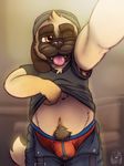  anthro belt briefs bulge canine clothing digital_media_(artwork) dog front_view male mammal navel one_eye_closed open_pants overweight pants pubes pug puggy_(character) selfie shirt shirt_lift signature smile solo thatpuggy tongue tongue_out underwear wink 