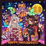  :c :d animal_ears animalization ascot bandages bat bird blue_fire bow broom broom_riding brown_eyes brown_hair bun_cover bunny_ears candy cape closed_eyes crescent double_bun entangled fang fiery_wings fire flame floppy_ears flying food frog fujiwara_no_mokou full_moon ghost glasses hair_bow hair_bun halloween halloween_costume happy_halloween hat hat_bow heart highres ibaraki_kasen jack-o'-lantern japanese_clothes kimono kirisame_marisa lantern little_green_men lollipop long_hair long_sleeves looking_at_viewer minigirl moon multiple_girls mummy_costume obi one_eye_closed open_mouth panda pants phoenix pink_hair pote_(ptkan) purple_eyes purple_hair rat red-framed_eyewear red_eyes ringo_(touhou) sash seiran_(touhou) shirt short_hair silhouette silver_hair smile snake standing standing_on_one_leg star sukuna_shinmyoumaru suspenders tongue torn_clothes torn_sleeves touhou usami_sumireko very_long_hair wide_sleeves wings 