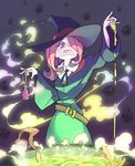  :p belt cauldron cooking eyeshadow hair_over_one_eye hat highres little_witch_academia long_hair makeup nail_polish pale_skin pink_eyes pink_hair pinky_out potion rtil skull solo sucy_manbavaran tongue tongue_out witch witch_hat 