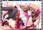  black_legwear blush bow brown_hair capelet crease fur-trimmed_boots fur_trim hair_bow hair_ornament heart long_hair looking_at_viewer original pleated_skirt red_eyes red_skirt shiramori_yuse skirt smile solo star thighhighs 