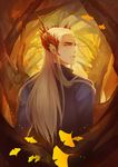  branch coat crown elf from_behind ginkgo icemoon0123 leaf long_hair looking_back male_focus pointy_ears solo the_hobbit thranduil tree upper_body white_hair 