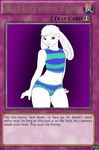  2015 anthro blue_eyes bulge card clothing english_text estix floppy_ears front_view fur girly hair lagomorph looking_at_viewer male mammal navel playing_card rabbit sebby-lion shirt short_shirt smile solo standing tank_top text thick_thighs three-quarter_portrait underwear white_fur white_hair yu-gi-oh 