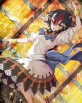  arm_over_head backlighting bad_id bad_pixiv_id black_hair bow bracelet directional_arrow dress fingernails floor furapechi hand_up horns jewelry kijin_seija lace lace-trimmed_dress legs light multicolored_hair nail_polish orange_eyes parted_lips red_hair red_nails shoes short_sleeves slit_pupils smile solo streaked_hair teeth thumbs_up touhou white_dress white_hair wooden_floor 