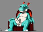  anthro anthrofied armchair balls barefoot chair cute_fangs digimon digital_media_(artwork) dracomon dragon erection front_view horn humanoid_penis looking_at_viewer male nude partially_retracted_foreskin pecs penis scalie seyrmo signature sitting solo spread_legs spreading uncut 
