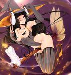  animal_ears bad_id bad_tumblr_id black_hair breasts breasts_outside broom broom_riding elbow_gloves fingerless_gloves gloves halloween halloween_costume hat horns long_hair one_eye_closed original pasties sheep_ears sheep_girl sheep_horns shep_(stickysheep) small_breasts smile solo sticky_(stickysheep) thighhighs v witch witch_hat 