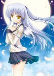  angel_beats! blazer blue_hair feathers fujima_takuya half_updo jacket long_hair moon school_uniform solo tenshi_(angel_beats!) yellow_eyes 