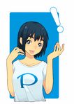  1girl ayase_fuuka blue_eyes blue_hair eyebrows hands happy pixiv shirt shorts smile solo thick_eyebrows ukokkei yotsubato! 