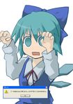  1girl cirno error_message parody pose short_hair solo thriller touhou translated wamtail 