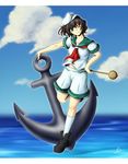  anchor black_hair green_eyes hat ladle murasa_minamitsu one_eye_closed sailor sailor_hat shiramine_nadare socks solo touhou 