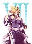  alternate_costume blonde_hair blue_eyes braid breast_padding breasts card_(medium) choker cloud_strife crossdressing dress ff_gradient final_fantasy final_fantasy_vii garter_straps maid medium_breasts shima_chiyo solo thighhighs tiara twin_braids 