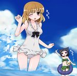  animal_ears bad_id bad_pixiv_id ball black_hair blue_eyes blush breasts brown_eyes brown_hair child cleavage fang fukuji_mihoko hair_ornament hairclip ikeda_kana innertube kt2 large_breasts legs multiple_girls ocean one-piece_swimsuit one_eye_closed saki short_hair swimsuit water 