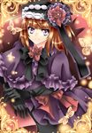  bad_id bad_pixiv_id bow bug butterfly cheong_ha dress elbow_gloves eva_beatrice flower gloves hat insect orange_hair purple_eyes rose sitting solo umineko_no_naku_koro_ni 