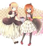  bad_id bad_pixiv_id beatrice blonde_hair brown_hair crown dress flower frills hair_ornament hat maria_(umineko) multiple_girls nyoko_(catting) pantyhose sakutarou umineko_no_naku_koro_ni virgilia younger 