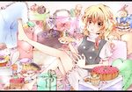  bad_hands bad_id bad_pixiv_id barefoot blonde_hair bloomers braid cake candy checkerboard_cookie cookie doughnut feet food food_on_face french_cruller kikuchi_reo kirisame_marisa long_hair macaron pastry solo strawberry_shortcake strawberry_tart swiss_roll touhou underwear wafer_stick yellow_eyes 