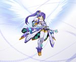  angelan character_name green_eyes karukan_(monjya) mecha_musume personification ponytail purple_hair solo staff virtual_on wings 