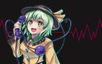  :d bad_id bad_pixiv_id black_background blush green_eyes green_hair hat heart heart_of_string komeiji_koishi long_sleeves open_mouth phone sakatsu_ohane simple_background smile solo third_eye touhou 