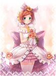  bouquet bridal_veil dress flower highres hoshizora_rin love_live! love_live!_school_idol_project love_wing_bell motokonut orange_hair short_hair smile solo thighhighs veil wedding_dress yellow_eyes 