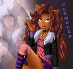 brown_hair canine choker clawdeen_wolf eyeshadow fangs female hair lips looking_at_viewer makeup mammal monster_high necklace red_lips solo were werewolf yellow_eyes 