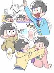  arm_up bad_id bad_twitter_id black_hair brothers character_sheet closed_eyes formal heart heart_in_mouth hood hoodie jumpsuit korean male_focus matsuno_juushimatsu matsuno_todomatsu mua_(sleeping_earth) multiple_boys osomatsu-kun osomatsu-san siblings sleeves_past_wrists smile suit translation_request 