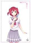  absurdres blue_eyes blush danraku food highres kurosawa_ruby love_live! love_live!_sunshine!! popsicle red_hair school_uniform serafuku smile solo two_side_up uranohoshi_school_uniform 