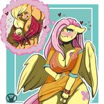  animal_genitalia anthro applejack_(mlp) areola arnachy balls big_breasts breasts cleavage clothed clothing dickgirl earth_pony equine erect_nipples erection female fluttershy_(mlp) friendship_is_magic horse horsecock intersex mammal my_little_pony nipple_slip nipples pegasus penis pony precum wings 