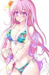  alternate_costume bad_id bad_pixiv_id bikini blush bracelet breasts cleavage earrings echizen_(hvcv) flower front-tie_top hair_flower hair_ornament hata_no_kokoro jewelry large_breasts long_hair looking_at_viewer open_mouth parted_lips pink_eyes pink_hair plaid plaid_bikini see-through side-tie_bikini simple_background skindentation solo star star_earrings strap_gap sweat swimsuit touhou very_long_hair wet white_background 