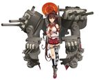  asymmetrical_clothes bad_id bad_pixiv_id breasts brown_eyes brown_hair flower gorget gun hair_flower hair_ornament highres kantai_collection large_breasts long_hair miniskirt ponytail rudder_shoes sanhon single_thighhigh skirt socks solo thighhighs turret umbrella very_long_hair weapon yamato_(kantai_collection) 