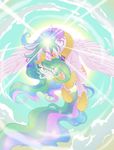  2015 absurd_res crown equestria-prevails equine eye_myst female flying friendship_is_magic gold_(metal) hi_res horn looking_at_viewer mammal my_little_pony princess_celestia_(mlp) purple_eyes solo sun winged_unicorn wings 
