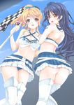  ass ayase_eli blonde_hair blue_eyes blue_hair blush breasts checkered checkered_flag flag frapowa from_below highres large_breasts long_hair looking_at_viewer love_live! love_live!_school_idol_project midriff multiple_girls navel skirt smile sonoda_umi white_legwear 