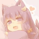  :d animal_ears blush cat_ears cat_tail catchouli chibi commentary dress fang hair_ribbon hazuki_ruu heart kemonomimi_mode open_mouth patchouli_knowledge purple_dress purple_eyes purple_hair ribbon smile solo tail touhou tress_ribbon 