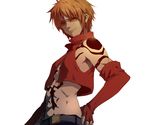  abs eric_der_vogelweid gloves god_eater god_eater_burst kuzu_(miduhana) male_focus orange_hair shirtless simple_background solo sunglasses tattoo white_background 