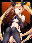 bare_shoulders bat_wings bikini blazblue blonde_hair breasts collarbone elbow_gloves gloves hands_together knees_together_feet_apart long_hair rachel_alucard re-so red_eyes ribbon small_breasts smile solo swimsuit thighhighs twintails very_long_hair wings 